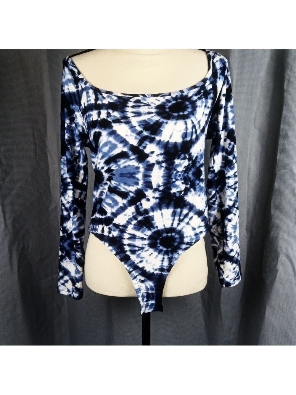 Roma Concept bodysuit, blue and white tie dye, size 1X